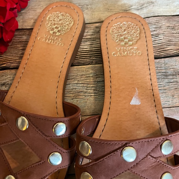 Vince Camuto Brown Studded Flat Slip On Sandals Size 9.5 - Picture 6 of 8
